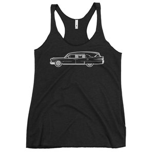 Classic Funeral Hearse Car Gothic Halloween Ride Women&#39;s Racerback Tank Top Shirt