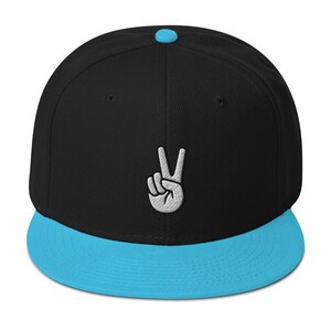 The V Sign for Victory Hand Gesture Embroidered Flat Bill Cap Snapback Hat