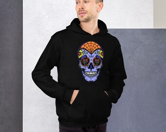 Blue Sugar Skull Day of the Dead Halloween Unisex Hoodie Sweatshirt