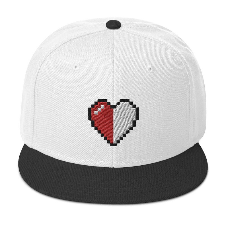Retro 8 Bit Video Game Pixelated Half Life Heart Embroidered Flat Bill ...