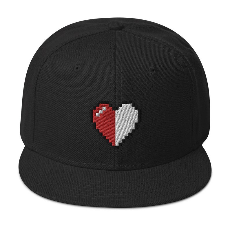 Retro 8 Bit Video Game Pixelated Half Life Heart Embroidered Flat Bill ...