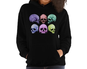 Pastel Colored Death Skulls Goth Fashion Unisex Hoodie Sweatshirt