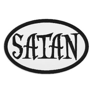 Black Satan Pure Evil Patch – Gothic Embroidered Iron-On Applique for Dark Aesthetic, Occult, Horror Alternative DIY Fashion