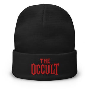 The Occult Red Supernatural Embroidered Cuff Beanie – Gothic Alt Dark Aesthetic Knit Cap for Horror Fans & Cold Weather Streetwear