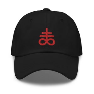 Red The Leviathan Cross of Satan Occult Symbol Embroidered Baseball Cap Dad hat Black Sulfur