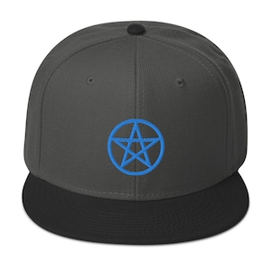 Blue Wiccan Witchcraft Pentagram Embroidered Flat Bill Cap Snapback Hat