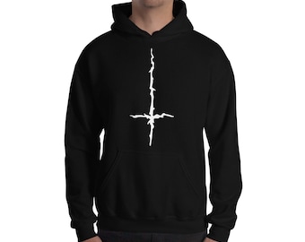 White Melting Inverted Cross Black Metal Style Unisex Hoodie Sweatshirt