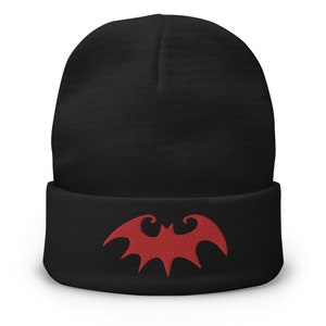 Whimsical Halloween Vampire Bat Embroidered Cuff Beanie