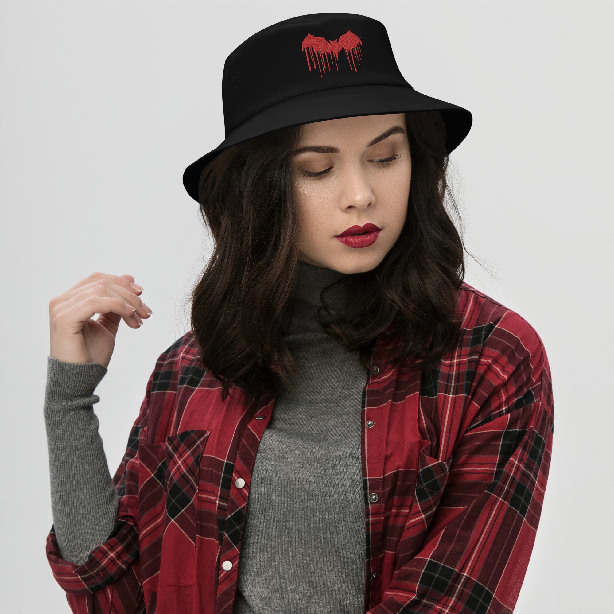 Red Vampire Bat Blood Drip Embroidered Bucket Hat - Etsy