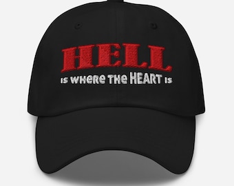 Gorra "El infierno está donde está el corazón": gorra bordada de papá con temática ocultista satánica, gorra de béisbol unisex de estilo gótico alternativo para fanáticos de la moda oscura.