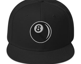 Eight Ball Billiards Snapback Hat – Embroidered Flat Bill Cap for Pool Players & Alternative Streetwear Fans