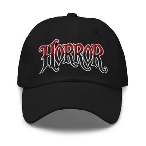 HORROR Dad Hat – Embroidered Baseball Cap, Gothic Alternative Streetwear Adjustable Cotton Hat for Horror Fans