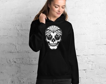 White Sugar Skull Day of the Dead Halloween Unisex Hoodie Sweatshirt