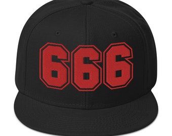 Red 666 The Number of the Beast Evil Embroidered Flat Bill Cap Snapback Hat
