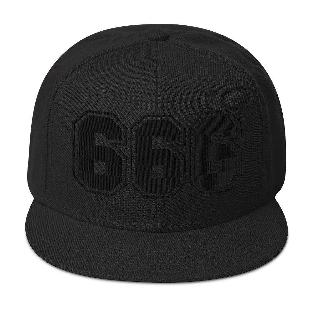 Black 666 the Number of the Beast Evil Embroidered Flat Bill Cap