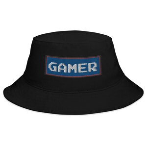 80&#39;s Retro Style 8 Bit Gamer Embroidered Bucket Hat