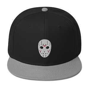 Horror Hockey Mask Embroidered Flat Bill Cap Snapback Hat
