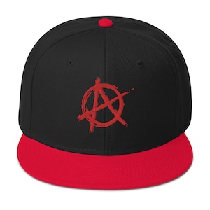 Red Anarchy Sign Punk Rock Chaos Embroidered Flat Bill Cap Snapback Hat
