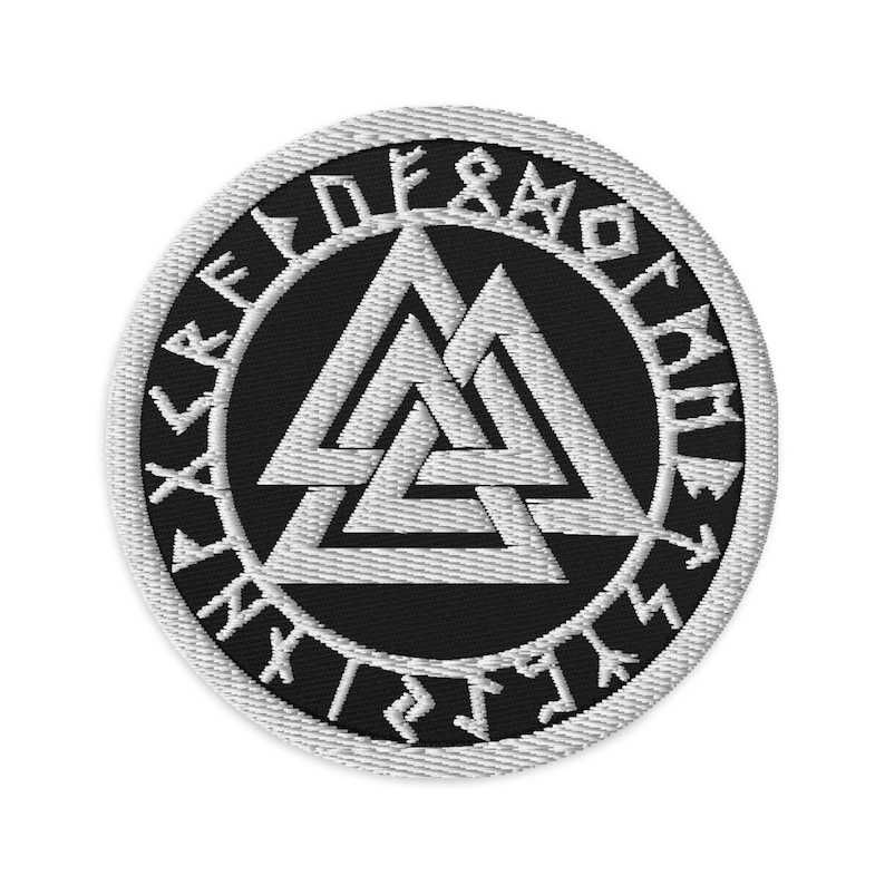 The Valknut Symbol with Viking Runes Embroidered Patch Triangles of Power image 1