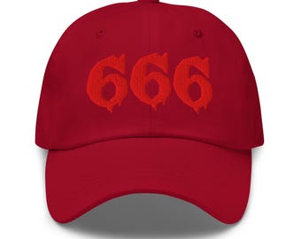Red 666 Dad Hat – Occult Gothic Embroidered Horror Streetwear