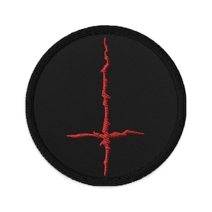 Black Metal Style Inverted Cross Embroidered Patch Satanic Ritual Red Thread