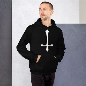 White Inverted Satanic Unholy Cross Unisex Hoodie Sweatshirt