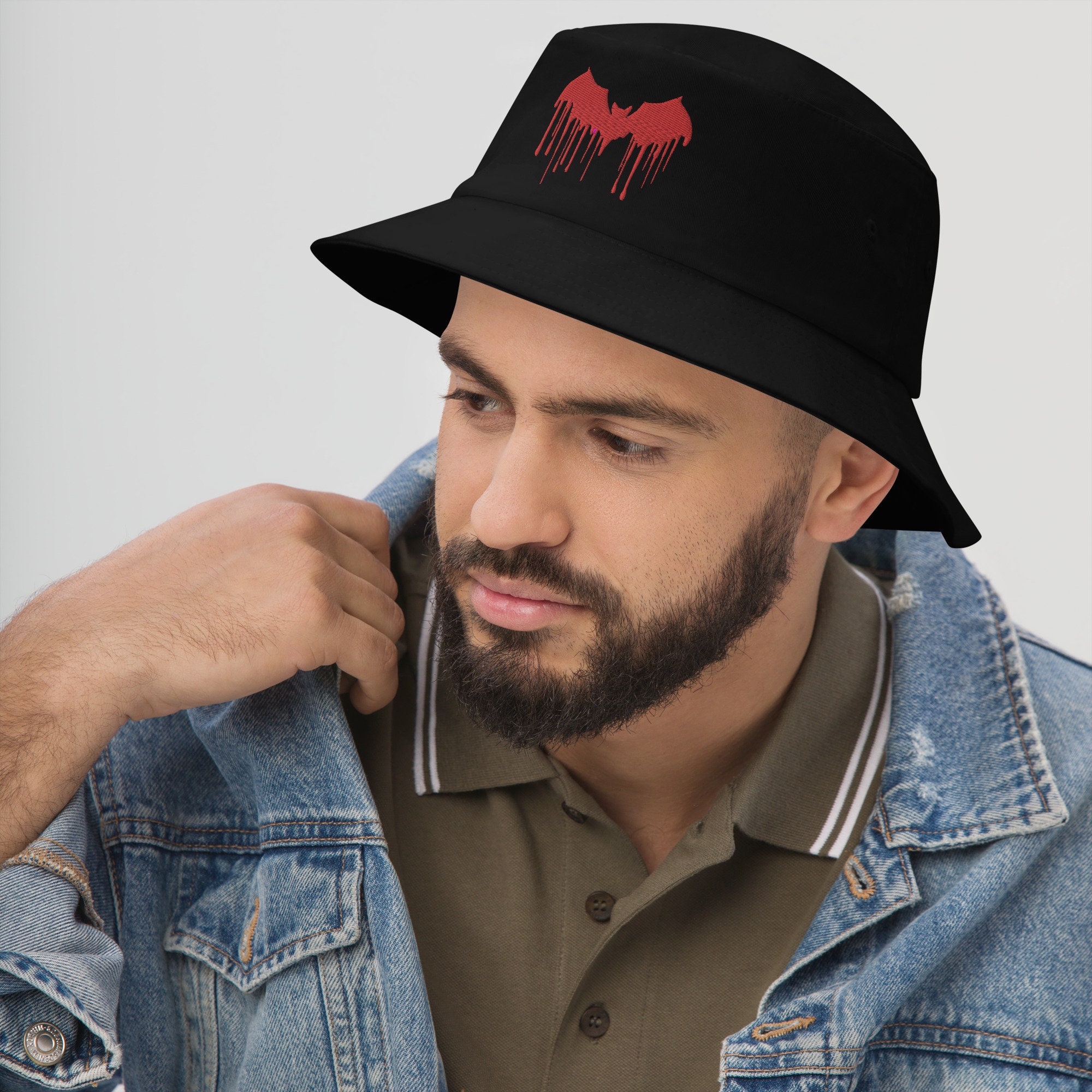 Red Vampire Bat Blood Drip Embroidered Bucket Hat - Etsy