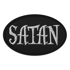 White Satan Pure Evil Patch – Gothic Embroidered Iron-On Applique for Dark Aesthetic, Occult, Horror  Alternative DIY Fashion