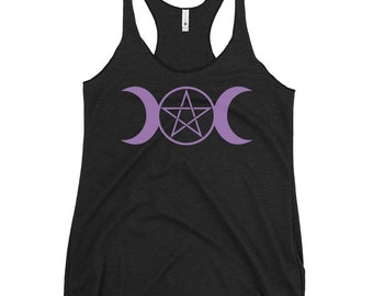 Purple Triple Moon Goddess Wiccan Pagan Symbol Women's Racerback Tank Top Shirt