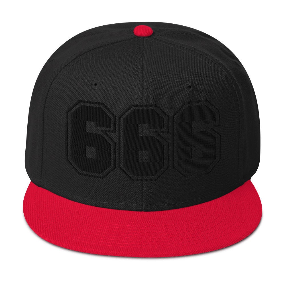 Black 666 the Number of the Beast Evil Embroidered Flat Bill Cap