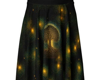 Spódnica typu skater Tree of Life Mystic – inspirowana pogaństwem, alternatywna moda, rozkloszowana spódnica mini na prezent