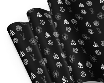 Demonology Occult Wrapping Paper – Gothic Alternative Gift Wrap Sheets, Horror Dark Aesthetic Holiday Decor