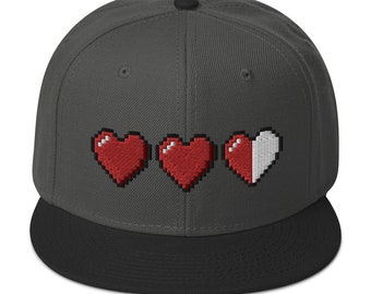 3 Heart Meter Retro 8 Bit Videospiel Pixelart bestickter Flat Bill Cap Snapback Hut