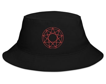 Red 9 Point Star Pentagram Occult Symbol Embroidered Bucket Hat Slipknot