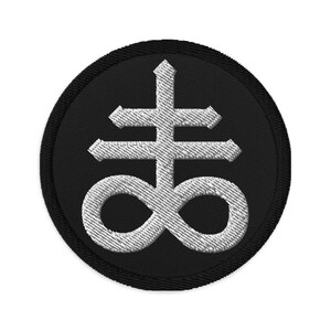 The Leviathan Cross of Satan Occult Symbol Embroidered Patch Black Sulfur White Thread