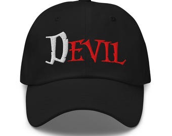 Cappello da papà "Il diavolo è malvagio" - Cappellino da baseball ricamato con motivo gotico occulto satanico, accessorio streetwear alternativo di moda horror oscuro