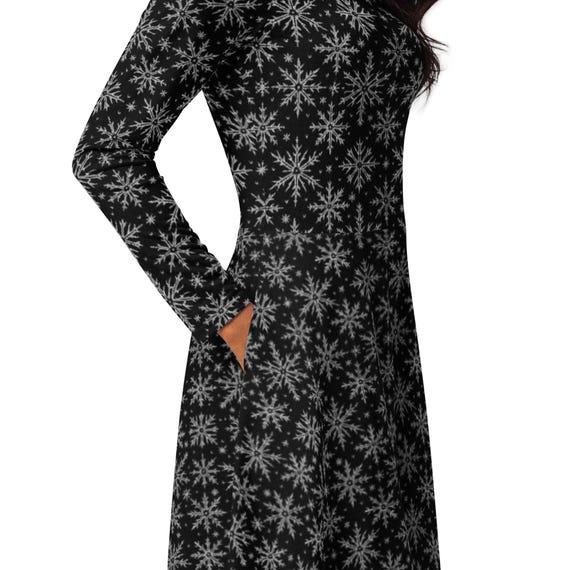 Gothic Snowflake Ugly Christmas Sweater Long Sleeve Midi Dress