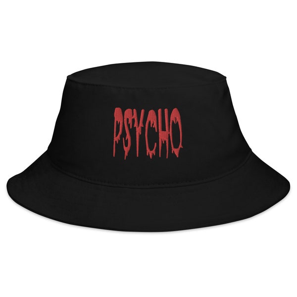 Psycho Horror Red Blood Drip Embroidered Bucket Hat