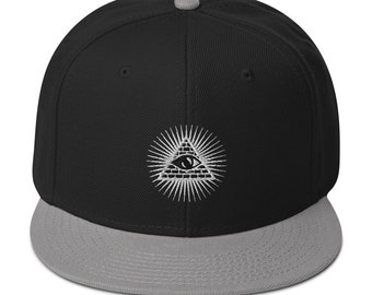 White Illuminati All Seeing Psychic Eye Embroidered Flat Bill Cap Snapback Hat
