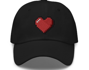 Retro 8 Bit Video Game Pixelated Heart Embroidered Baseball Cap Dad hat