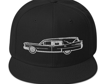 Hearse Funeral Car Embroidered Casket Coat Flat Bill Cap Snapback Hat