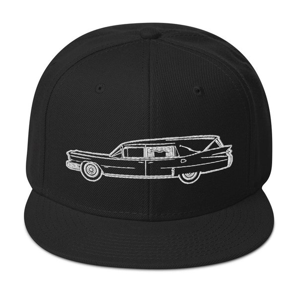 Hearse Funeral Car Embroidered Casket Coat Flat Bill Cap Snapback Hat