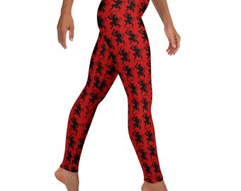 Rode Krampus Gothic Leggings – Donkere Kerst Horror Broek, Rekbaar Cadeau