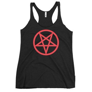 Red Classic Inverted Pentagram Occult Symbol Women&#39;s Racerback Tank Top Shirt
