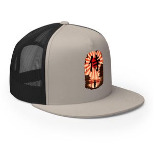 Samurai Rising Sun Snapback – Japan Flag Flat Bill Trucker Cap, Gothic Anime Alt Streetwear Hat, Adjustable Unisex Fit
