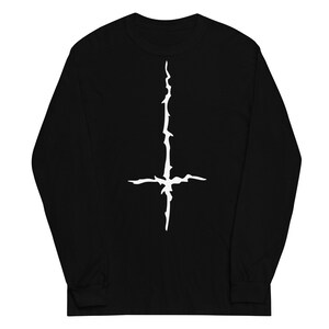 White Melting Inverted Cross Black Metal Style Long Sleeve Shirt