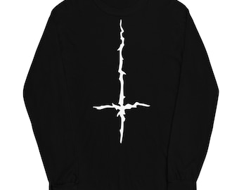 White Melting Inverted Cross Black Metal Style Long Sleeve Shirt
