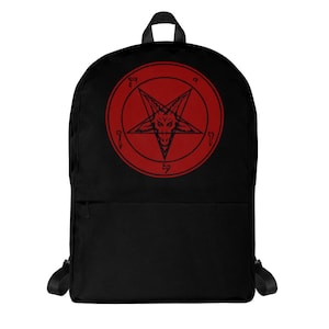 Solid Red Sigil of Baphomet Church of Satan Pentagram Backpack School Bag