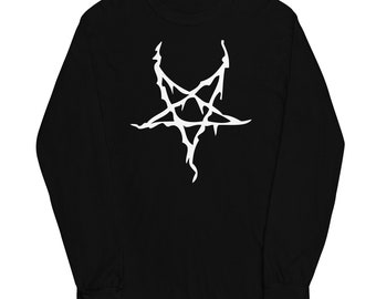 Weißes Schmelzen Invertiertes Pentagramm Schwarz Metal Style Langarmshirt
