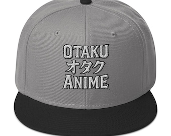 Otaku オタク Anime Snapback Hat – Flat Bill Cap, Japanese Streetwear, Gothic Alt Adjustable High-Profile Embroidered Hat